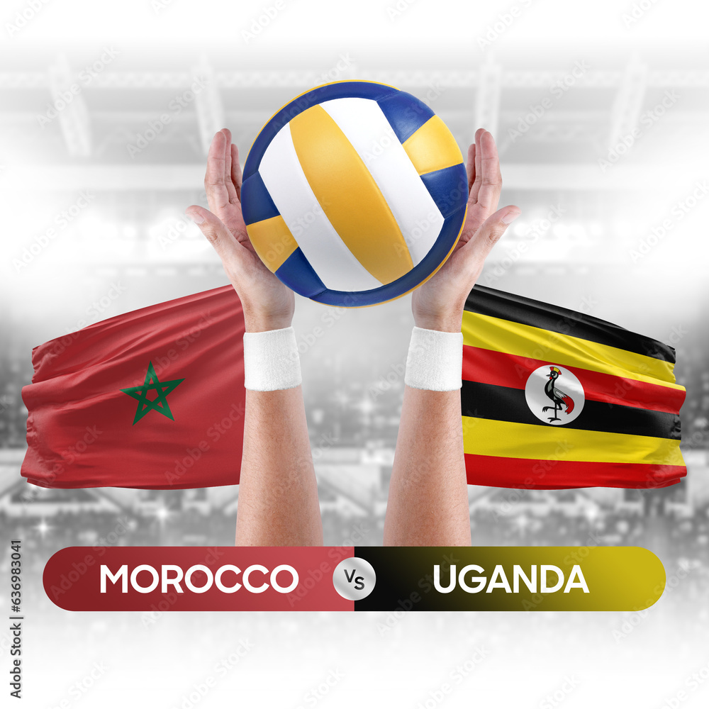 Morocco vs Uganda national teams volleyball volley ball match competition concept.