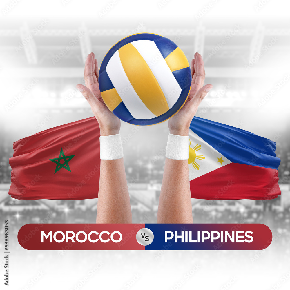 Morocco vs Philippines national teams volleyball volley ball match competition concept.