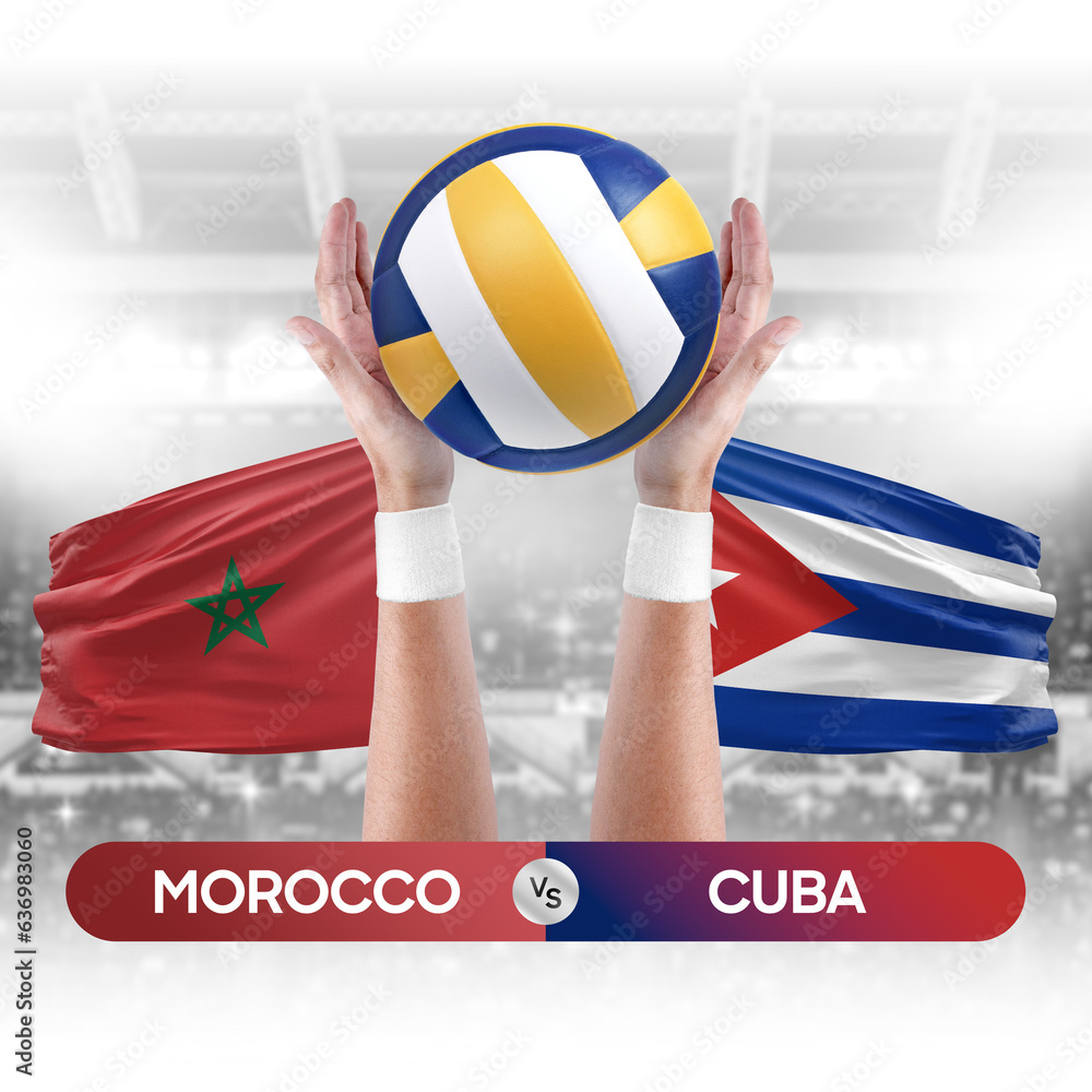 Morocco vs Cuba national teams volleyball volley ball match competition concept.