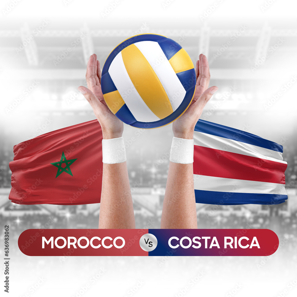 Morocco vs Costa Rica national teams volleyball volley ball match competition concept.