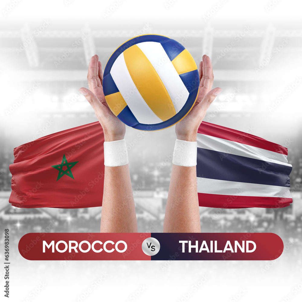 Morocco vs Thailand national teams volleyball volley ball match competition concept.
