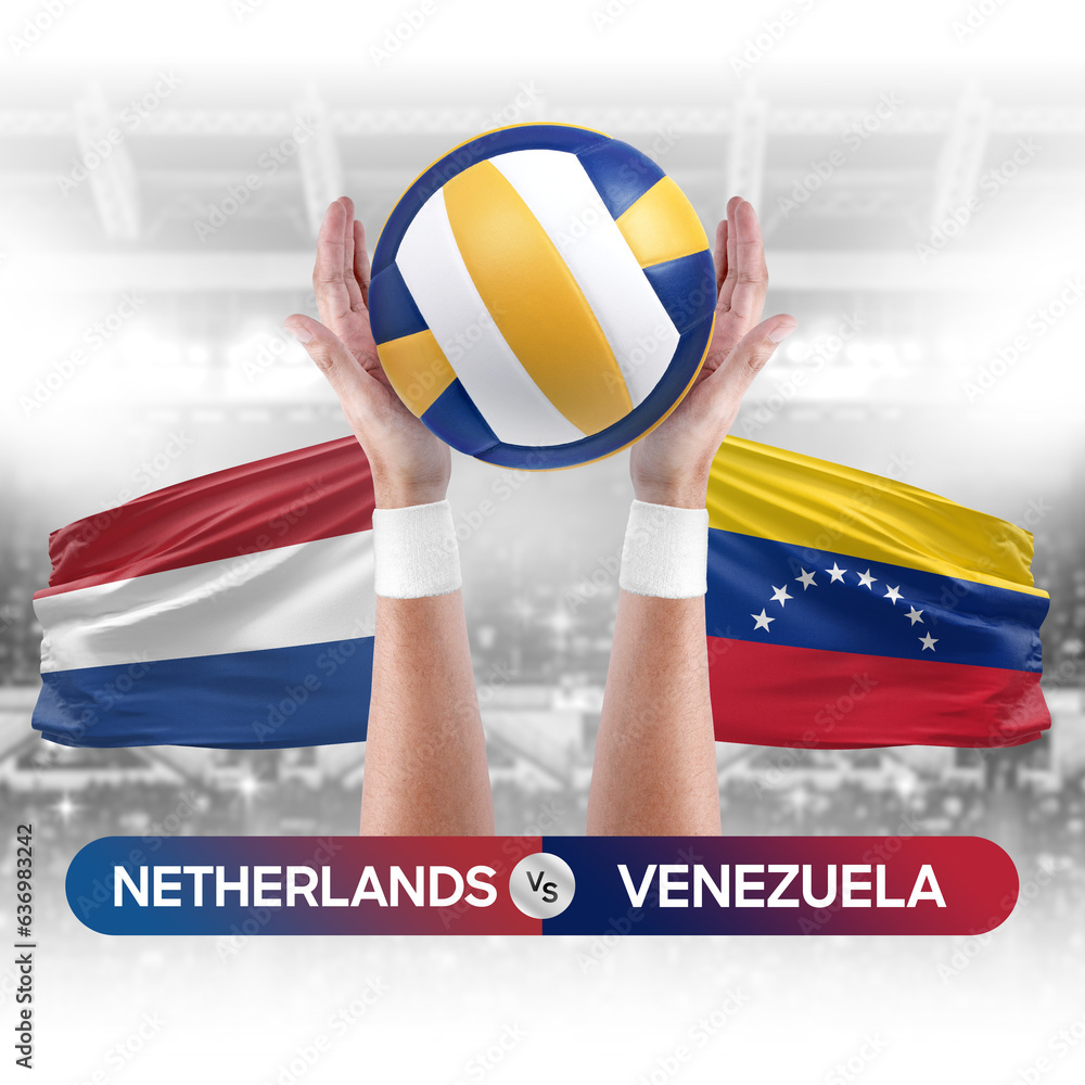 Netherlands vs Venezuela national teams volleyball volley ball match competition concept.