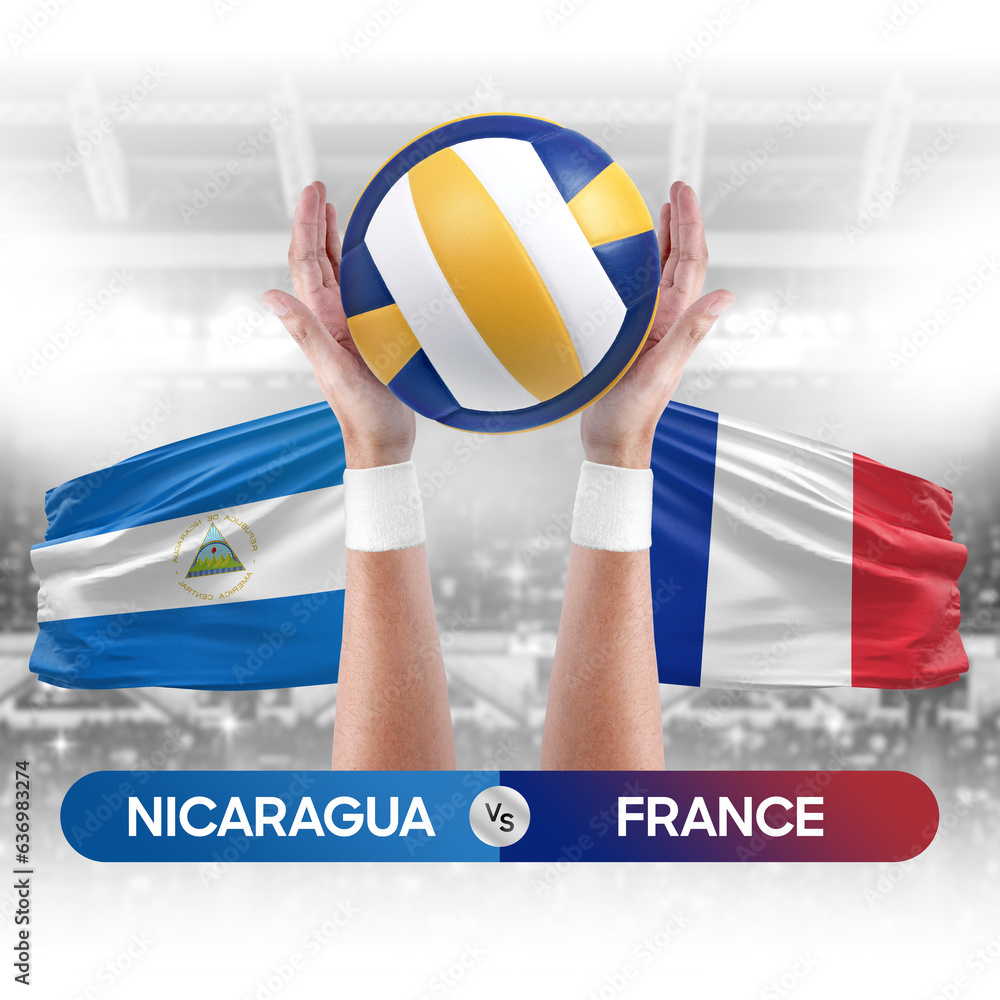 Nicaragua vs France national teams volleyball volley ball match competition concept.