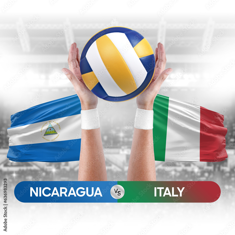 Nicaragua vs Italy national teams volleyball volley ball match competition concept.