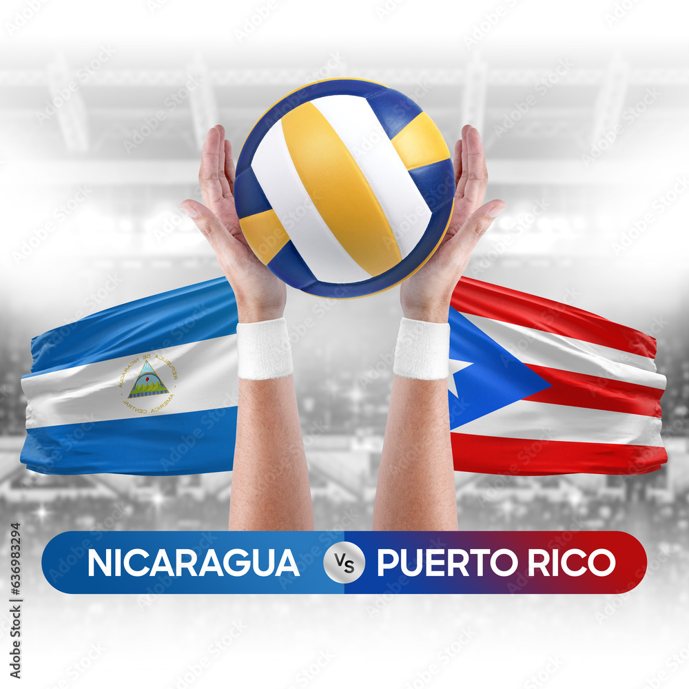 Nicaragua vs Puerto Rico national teams volleyball volley ball match competition concept.