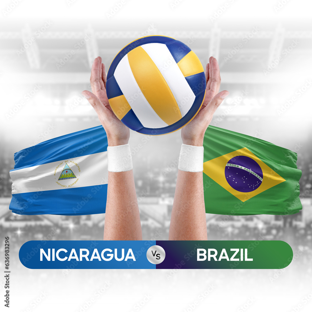 Nicaragua vs Brazil national teams volleyball volley ball match competition concept.