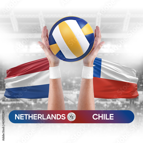 Netherlands vs Chile national teams volleyball volley ball match competition concept.
