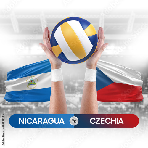 Nicaragua vs Czechia national teams volleyball volley ball match competition concept.