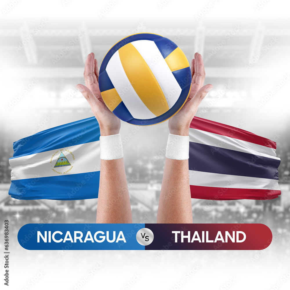 Nicaragua vs Thailand national teams volleyball volley ball match competition concept.