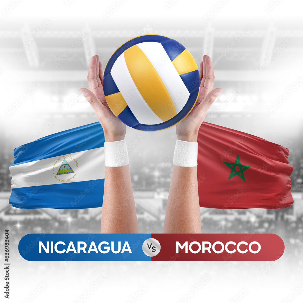 Nicaragua vs Morocco national teams volleyball volley ball match competition concept.