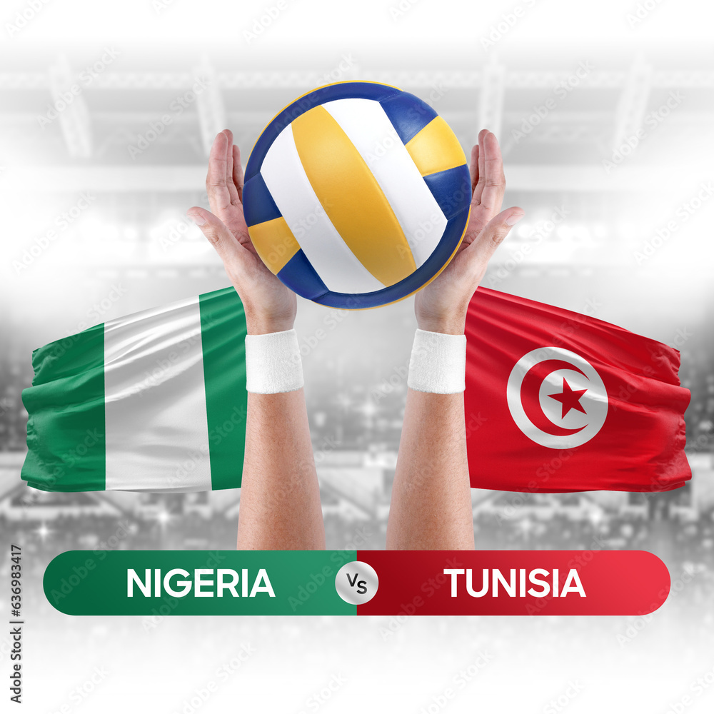 Nigeria vs Tunisia national teams volleyball volley ball match competition concept.