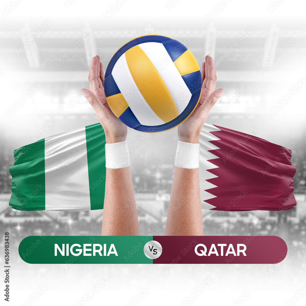 Nigeria vs Qatar national teams volleyball volley ball match competition concept.