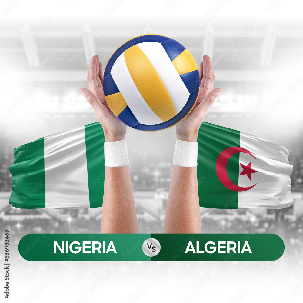 Nigeria vs Algeria national teams volleyball volley ball match competition concept.