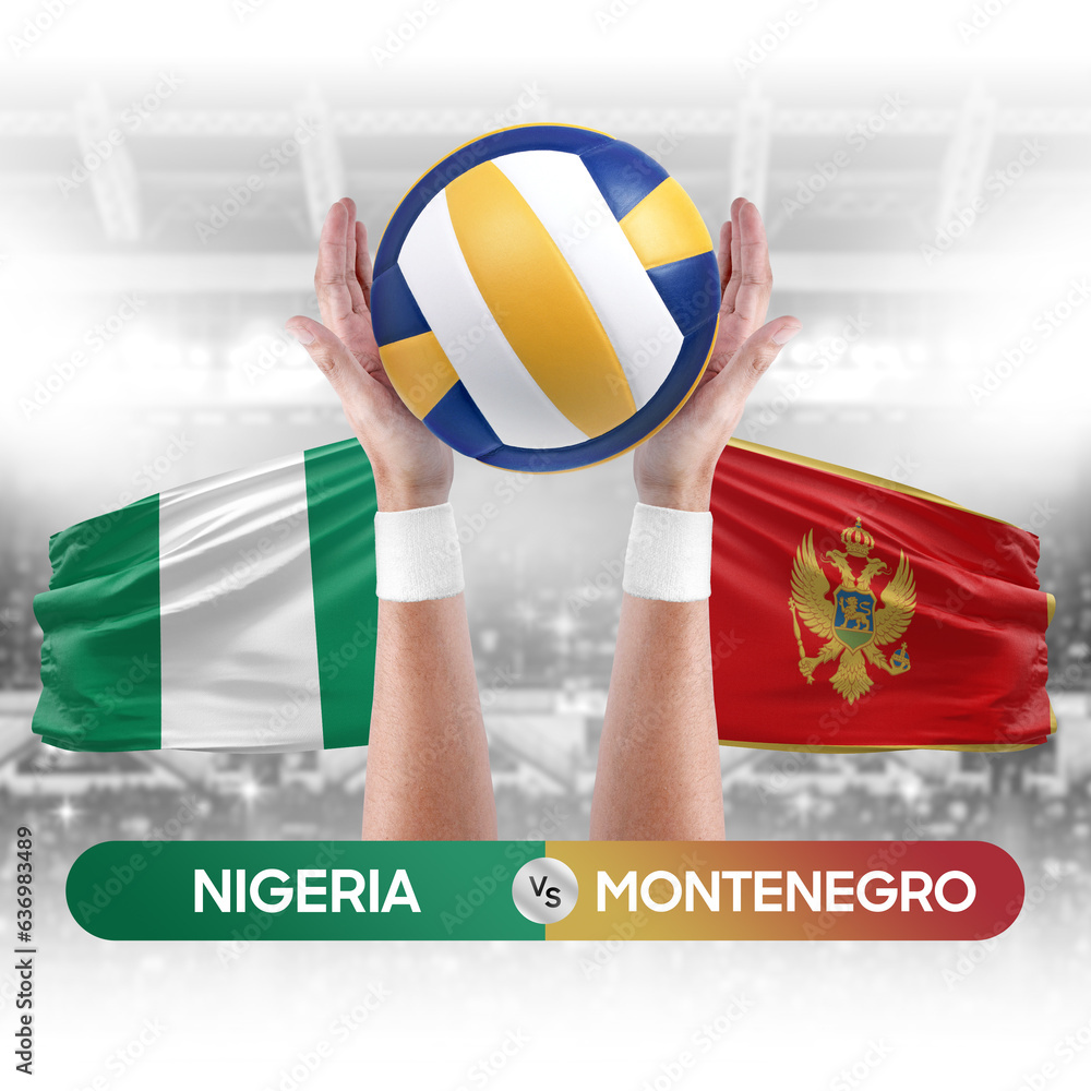Nigeria vs Montenegro national teams volleyball volley ball match competition concept.