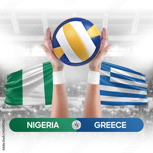 Nigeria vs Greece national teams volleyball volley ball match competition concept.