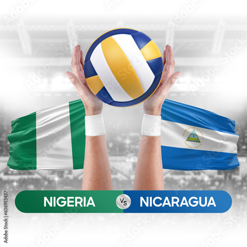 Nigeria vs Nicaragua national teams volleyball volley ball match competition concept.