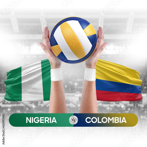 Nigeria vs Colombia national teams volleyball volley ball match competition concept.