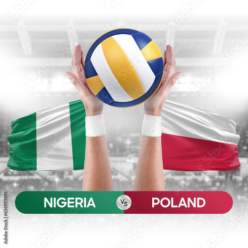 Nigeria vs Poland national teams volleyball volley ball match competition concept.