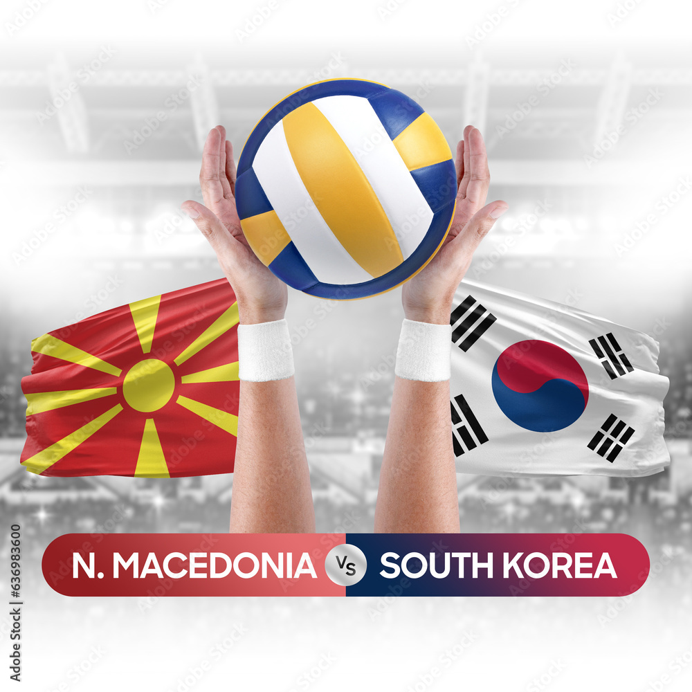 North Macedonia vs South Korea national teams volleyball volley ball match competition concept.