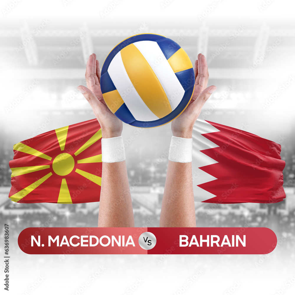 North Macedonia vs Bahrain national teams volleyball volley ball match competition concept.