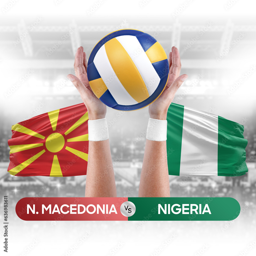 North Macedonia vs Nigeria national teams volleyball volley ball match competition concept.