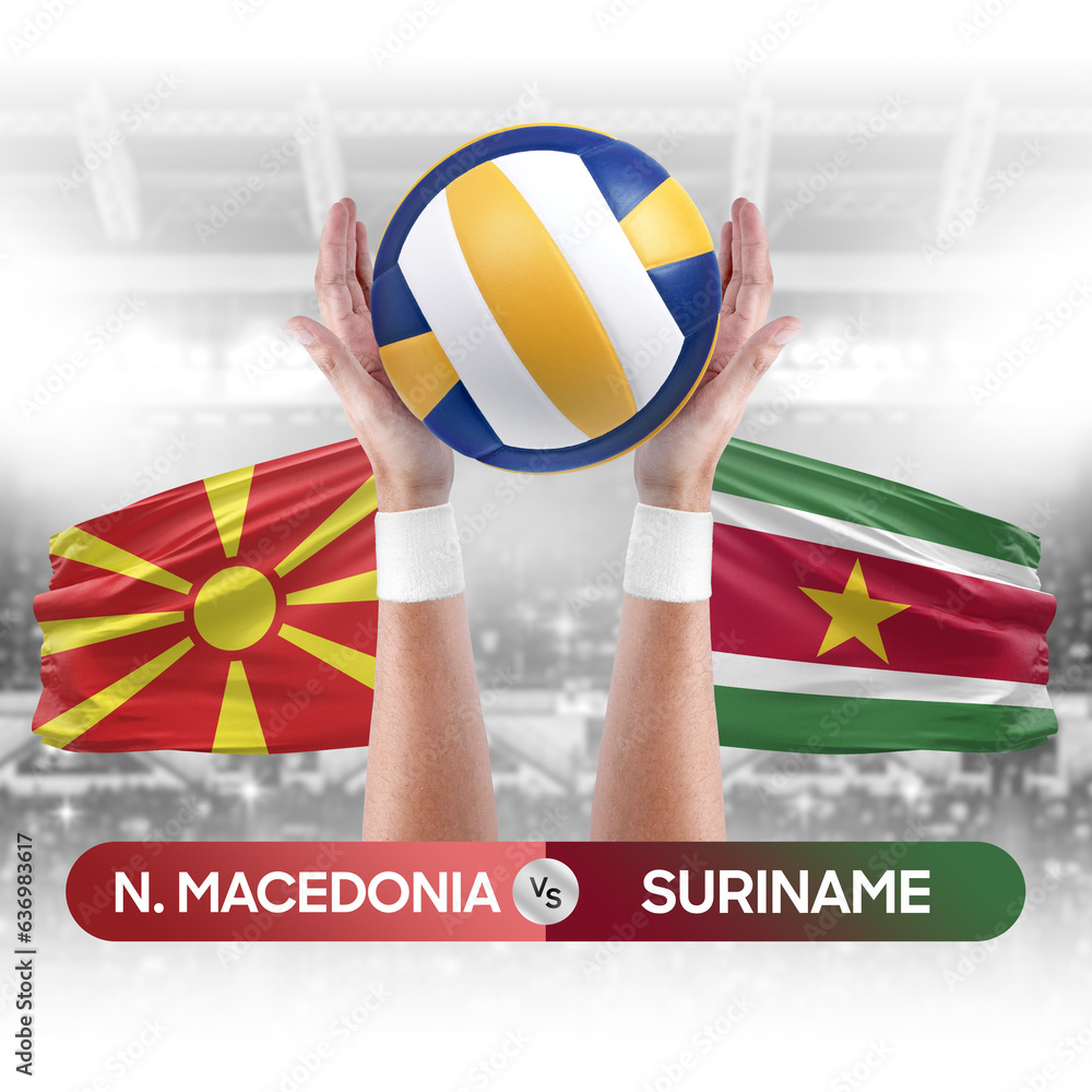 North Macedonia vs Suriname national teams volleyball volley ball match competition concept.