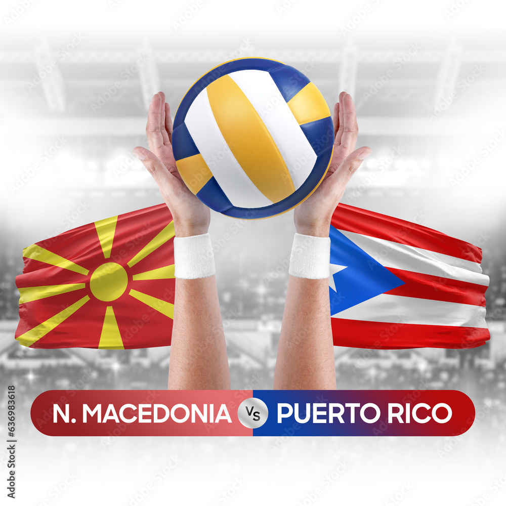 North Macedonia vs Puerto Rico national teams volleyball volley ball match competition concept.