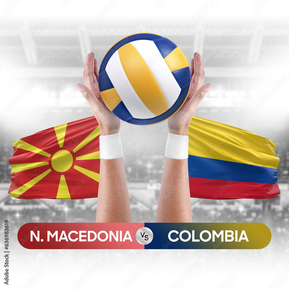 North Macedonia vs Colombia national teams volleyball volley ball match competition concept.