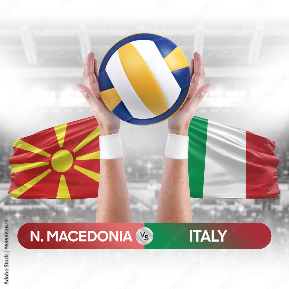 North Macedonia vs Italy national teams volleyball volley ball match competition concept.