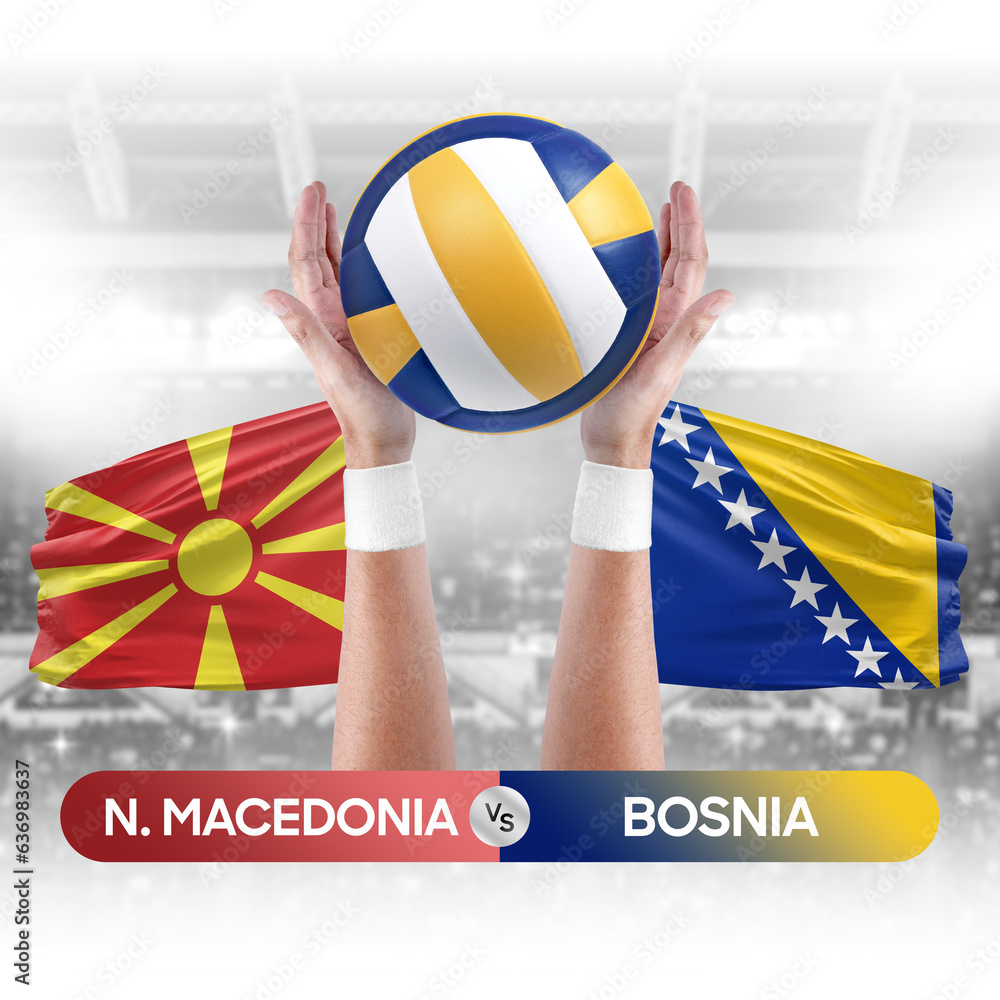 North Macedonia vs Bosnia national teams volleyball volley ball match competition concept.