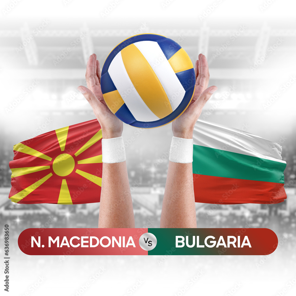 North Macedonia vs Bulgaria national teams volleyball volley ball match competition concept.