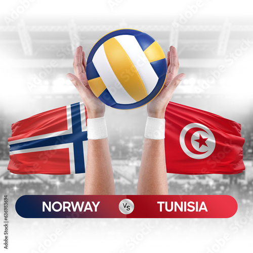 Norway vs Tunisia national teams volleyball volley ball match competition concept. photo