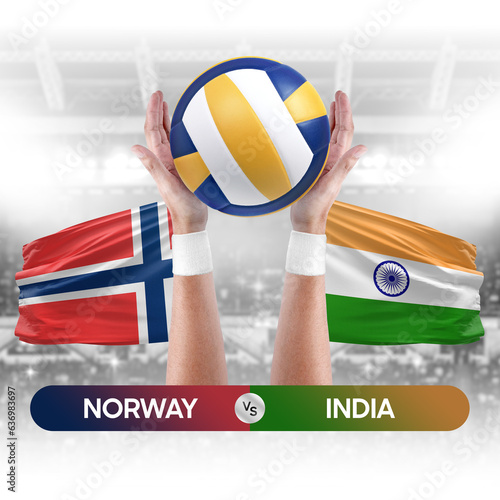 Norway vs India national teams volleyball volley ball match competition concept.