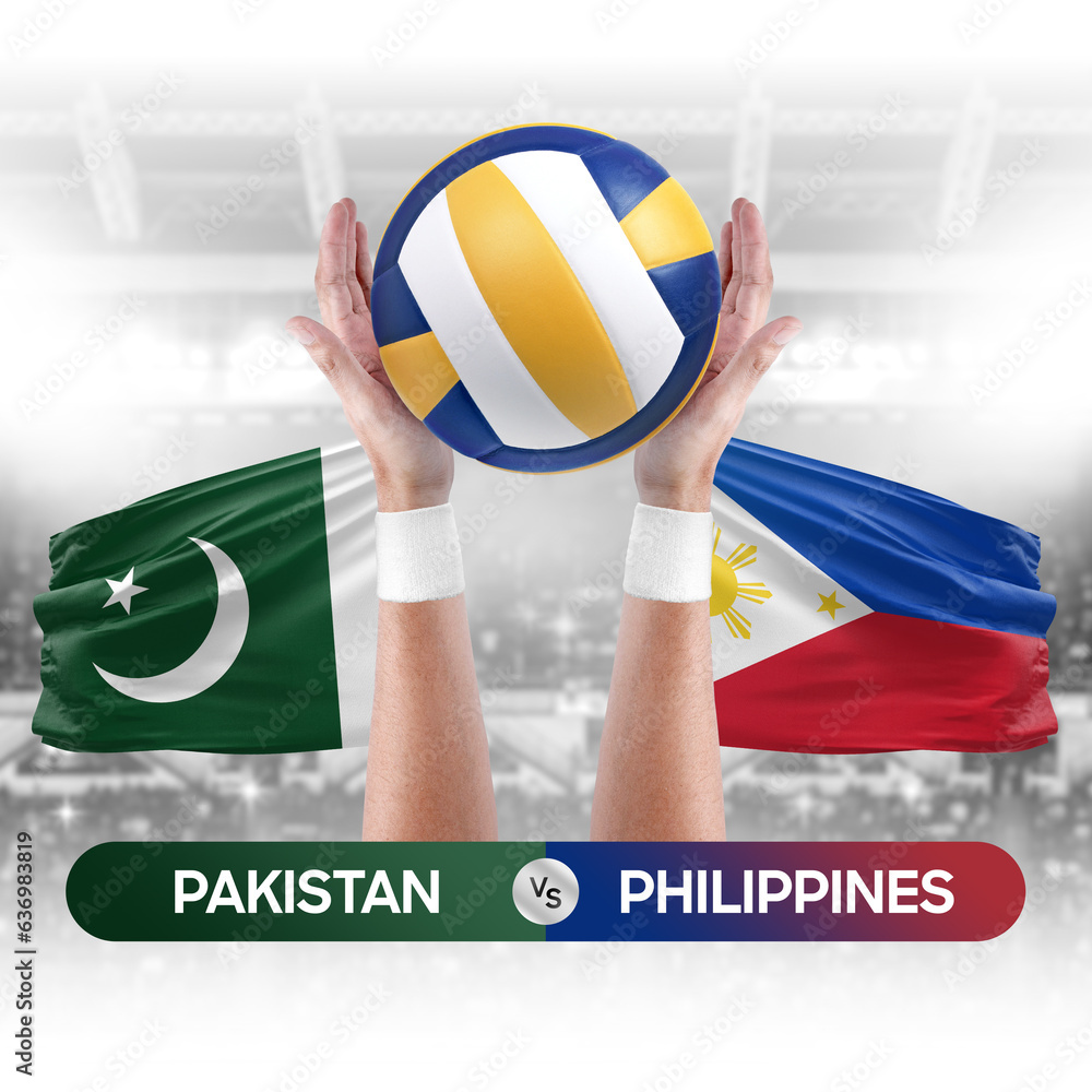 Pakistan vs Philippines national teams volleyball volley ball match competition concept.