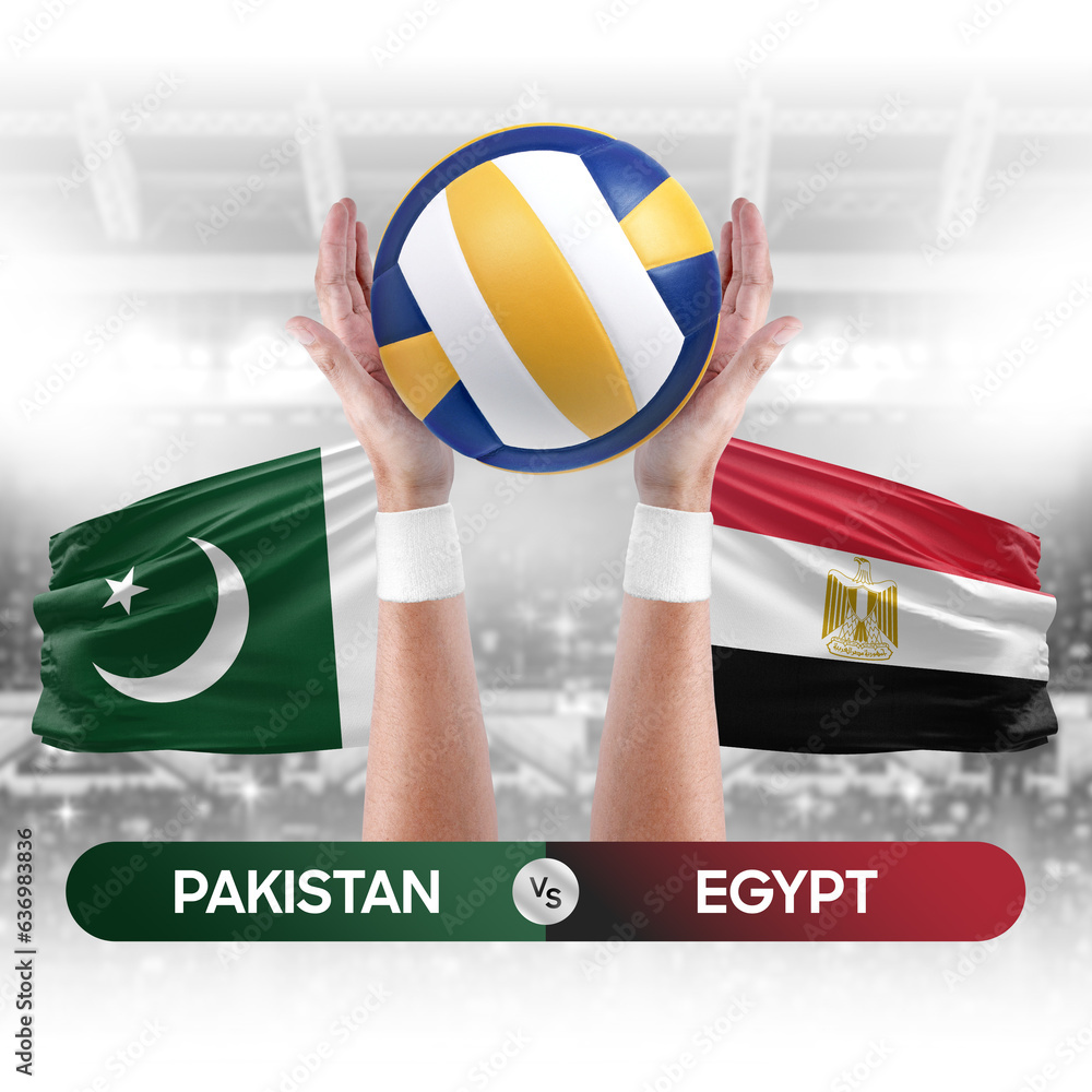 Pakistan vs Egypt national teams volleyball volley ball match competition concept.