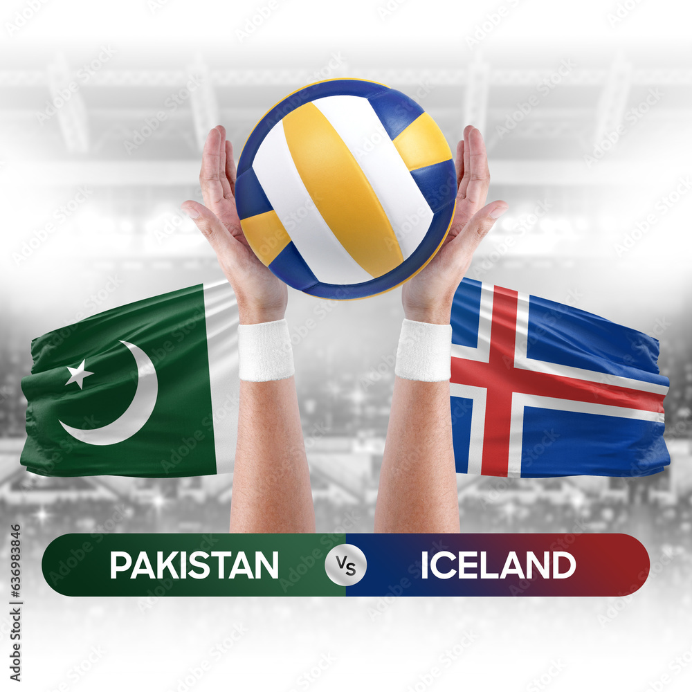 Pakistan vs Iceland national teams volleyball volley ball match competition concept.
