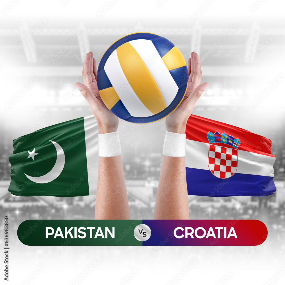 Pakistan vs Croatia national teams volleyball volley ball match competition concept.
