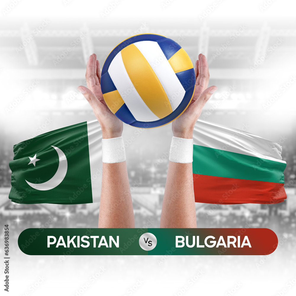 Pakistan vs Bulgaria national teams volleyball volley ball match competition concept.