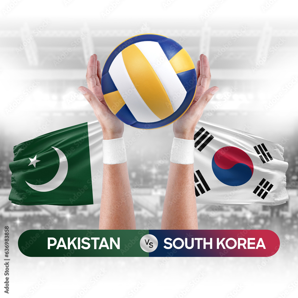 Pakistan vs South Korea national teams volleyball volley ball match competition concept.