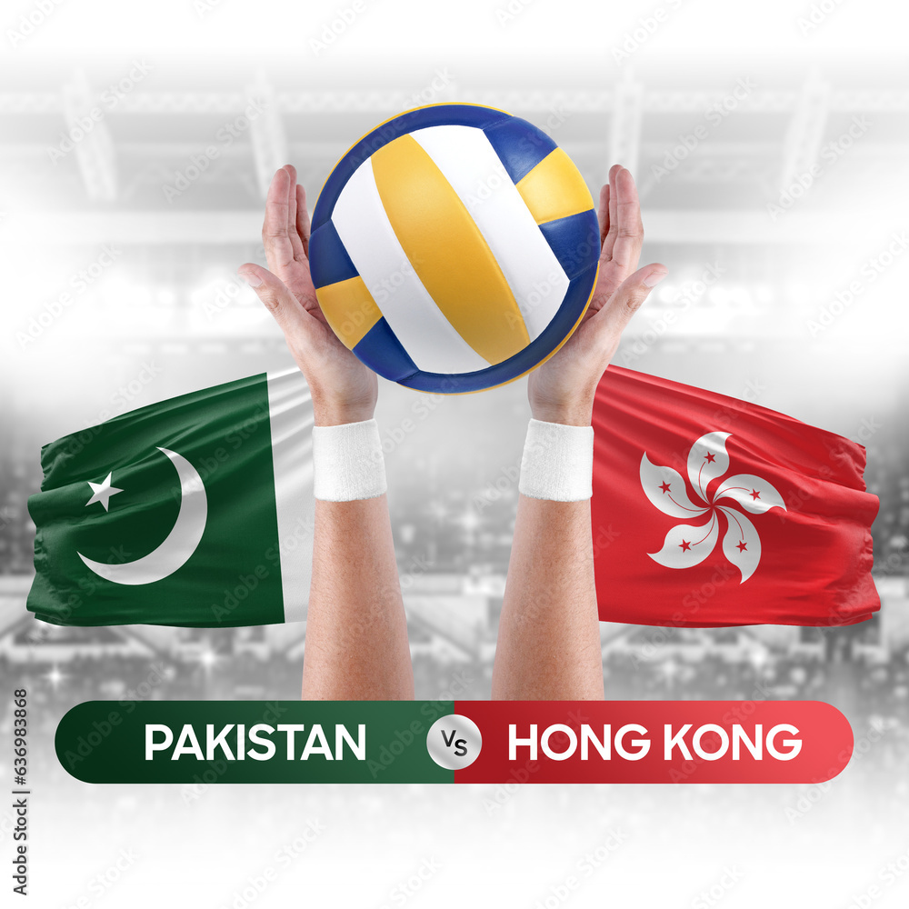 Pakistan vs Hong Kong national teams volleyball volley ball match competition concept.