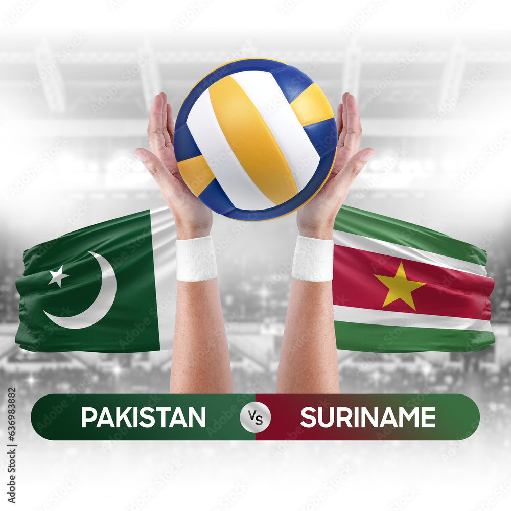 Pakistan vs Suriname national teams volleyball volley ball match competition concept.