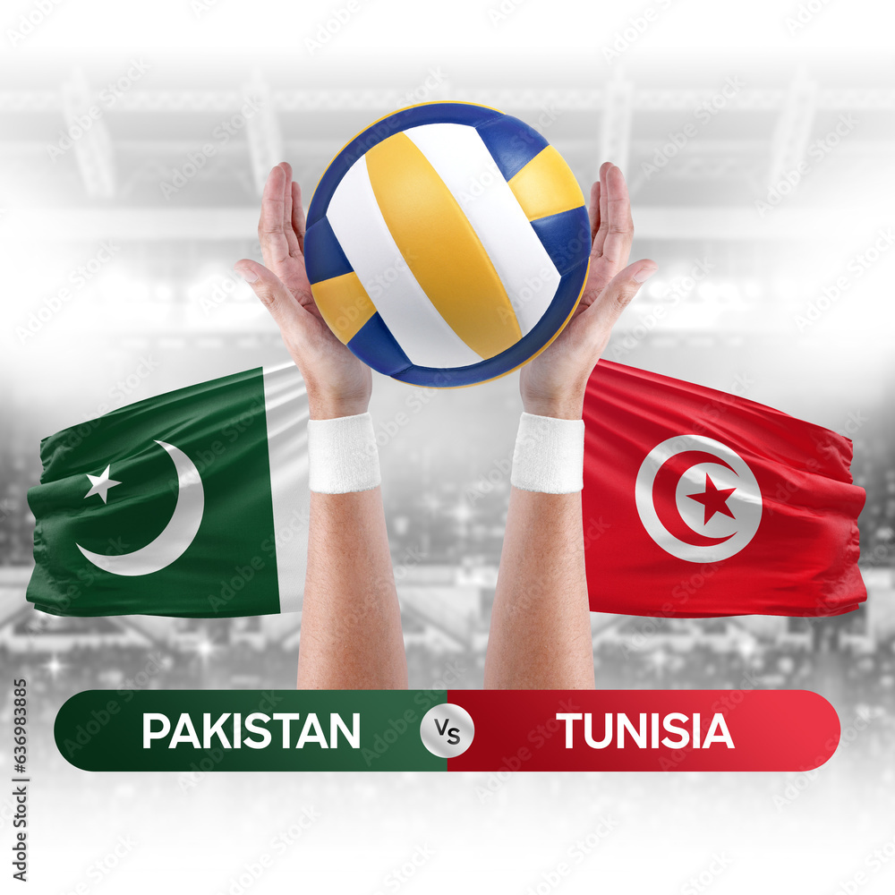 Pakistan vs Tunisia national teams volleyball volley ball match competition concept.