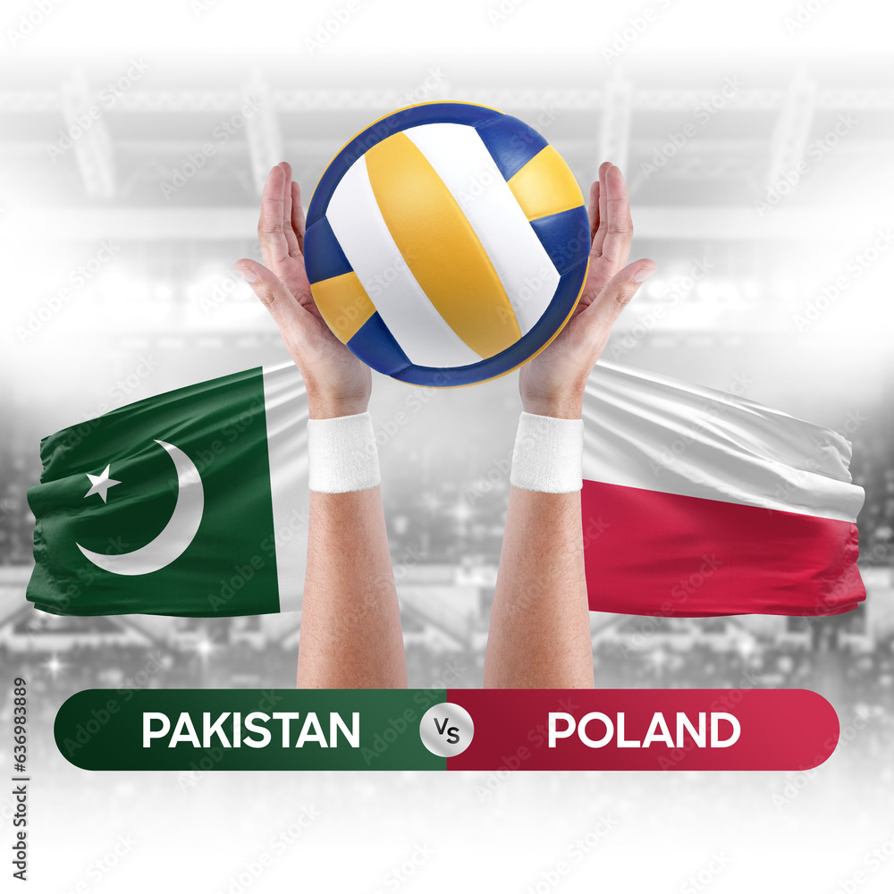 Pakistan vs Poland national teams volleyball volley ball match competition concept.