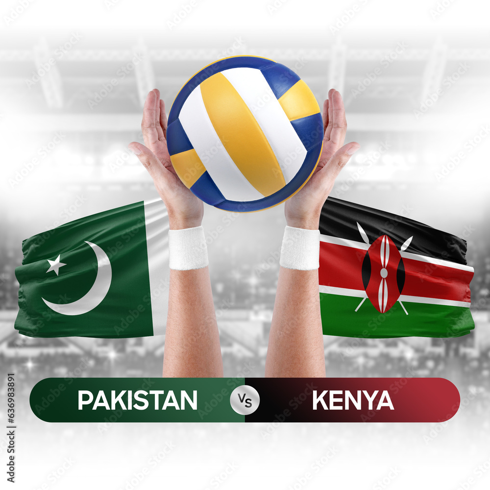 Pakistan vs Kenya national teams volleyball volley ball match competition concept.