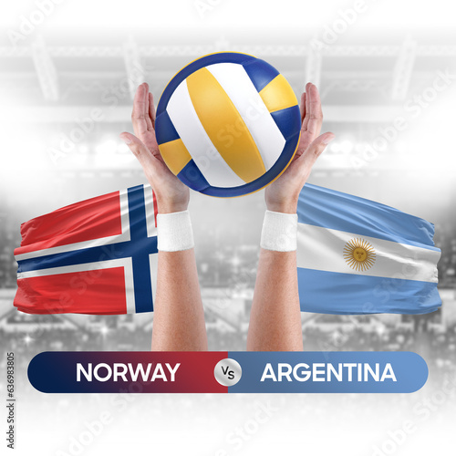 Norway vs Argentina national teams volleyball volley ball match competition concept.