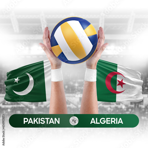Pakistan vs Algeria national teams volleyball volley ball match competition concept.