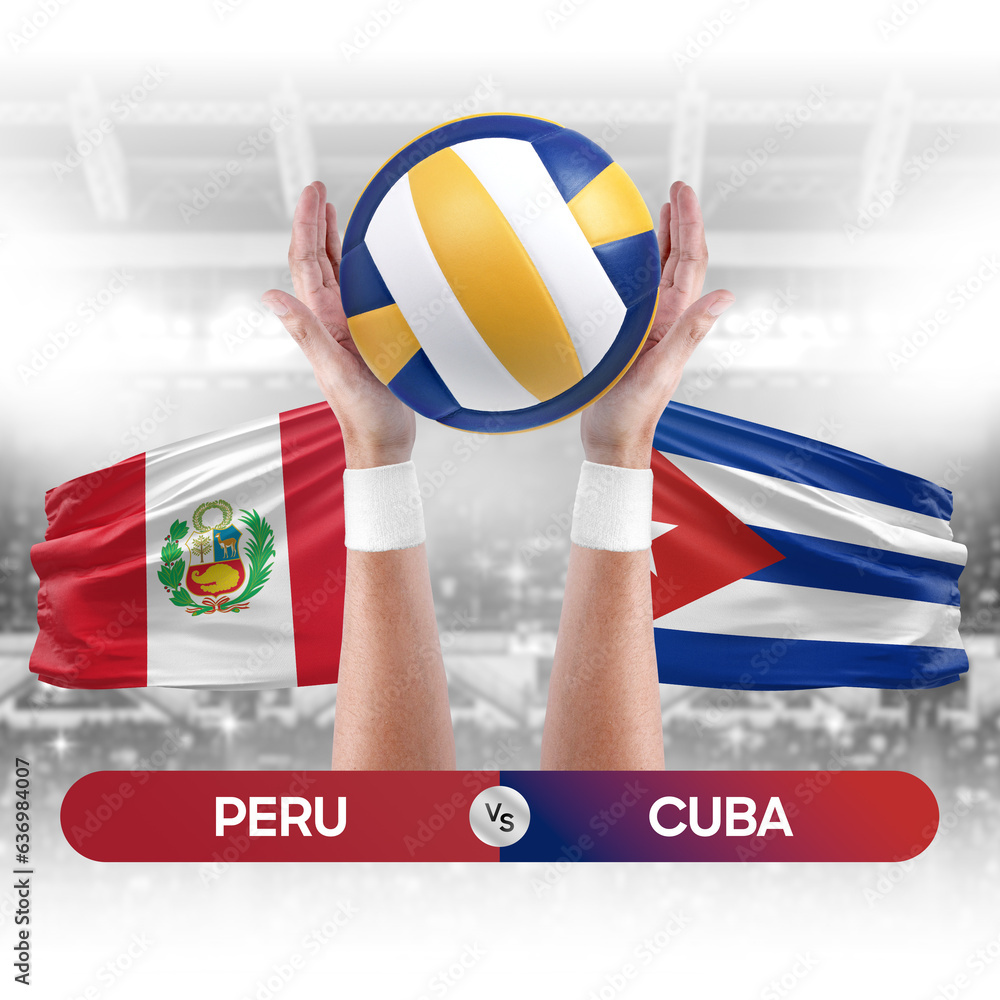 Peru vs Cuba national teams volleyball volley ball match competition concept.