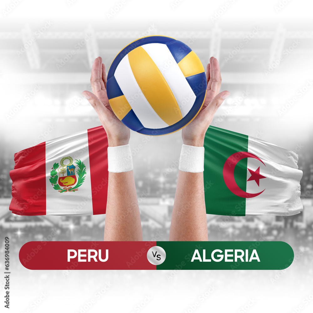 Peru vs Algeria national teams volleyball volley ball match competition concept.