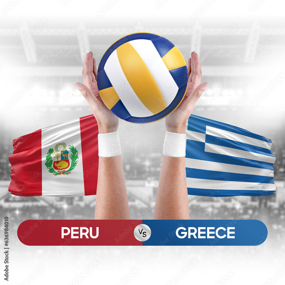 Peru vs Greece national teams volleyball volley ball match competition concept.