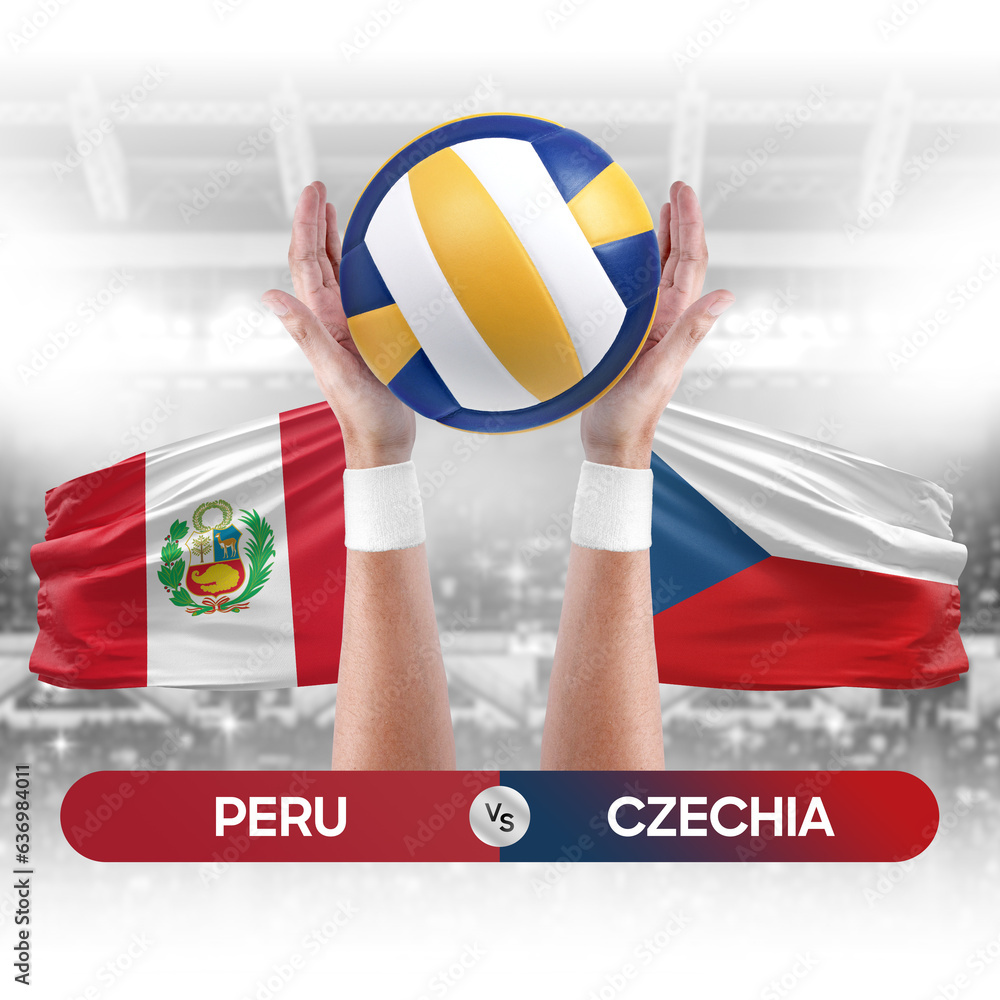 Peru vs Czechia national teams volleyball volley ball match competition concept.